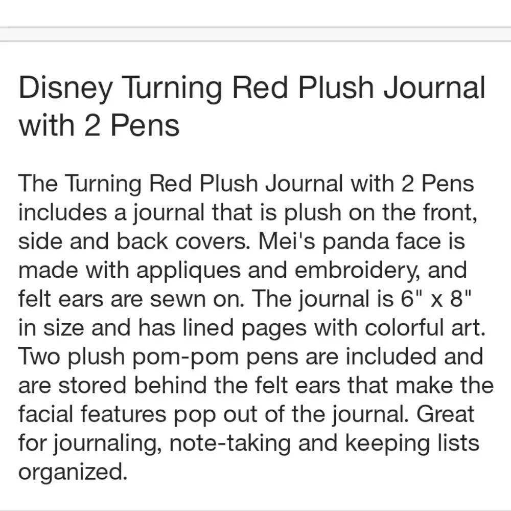 Disney Pixar Turning Red Panda Plush Journal with 2 Pom Pom Pens